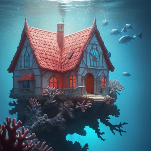 A large piece of coral with windows and a door like a house ...