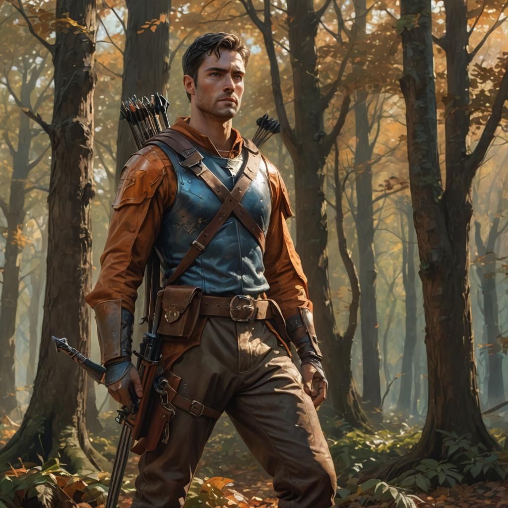 A solder 6 foot, male, dark brown hair, a dirty face, facial hair, tan, blue eyes, a faded Orange cloak with some leather armor on and belts...