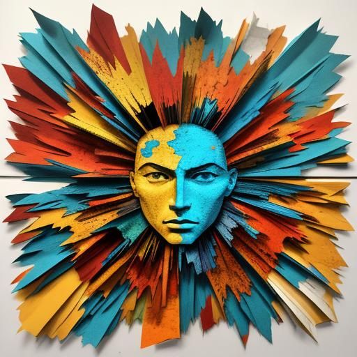 torn paper collage art, 3D - impression of autumn fury, red,...