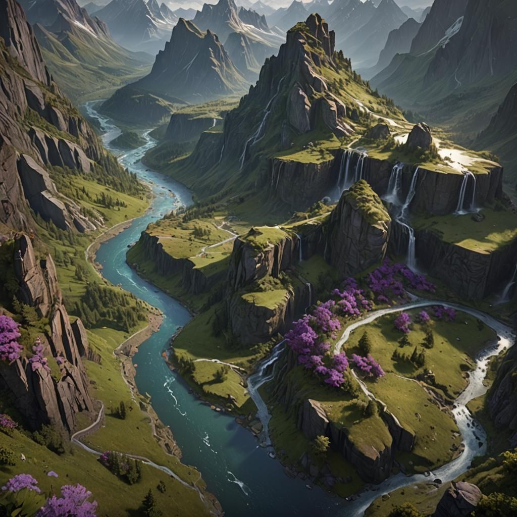 Fantastical mountains and winding rivers