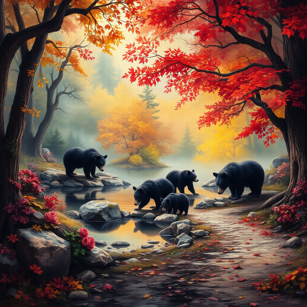 Group of Black Bears feeding