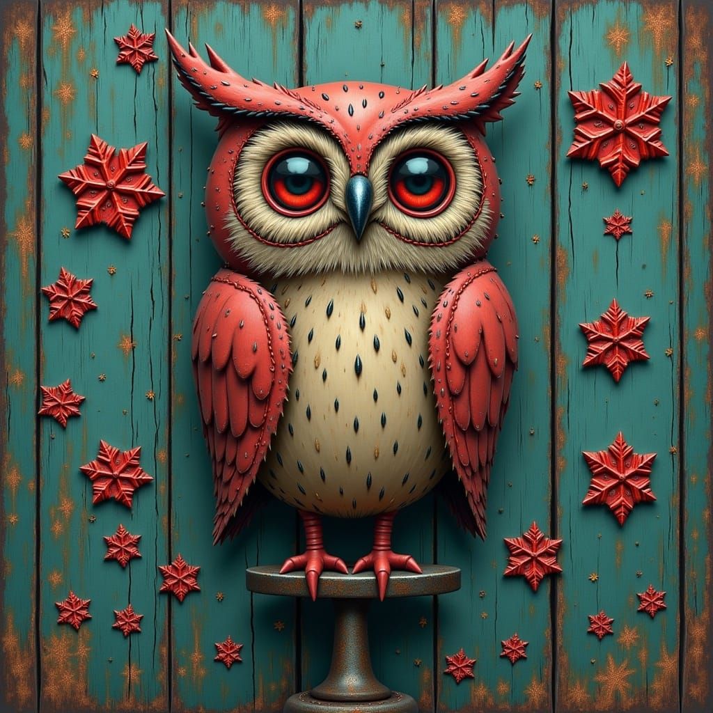 <lora:HYGGE VIBE:1.0> whimsical illustration, Barn Owl. bg i...