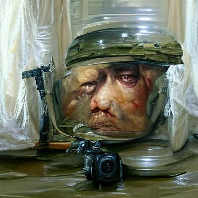 a innerly dead soldier staring at you, potrait