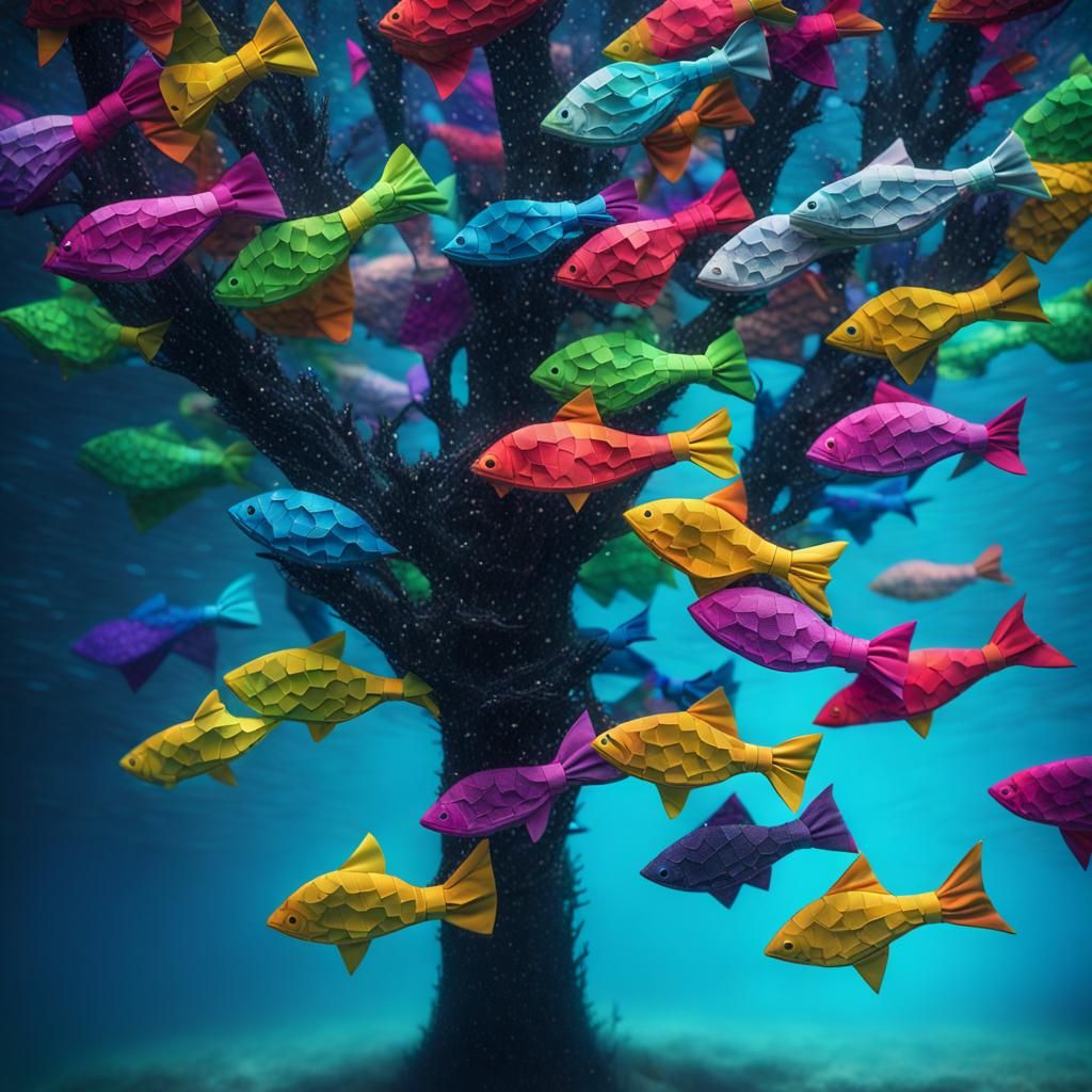 Mosaic fish underwater tree