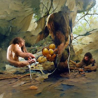 neanderthal picking fruit - AI Generated Artwork - NightCafe Creator