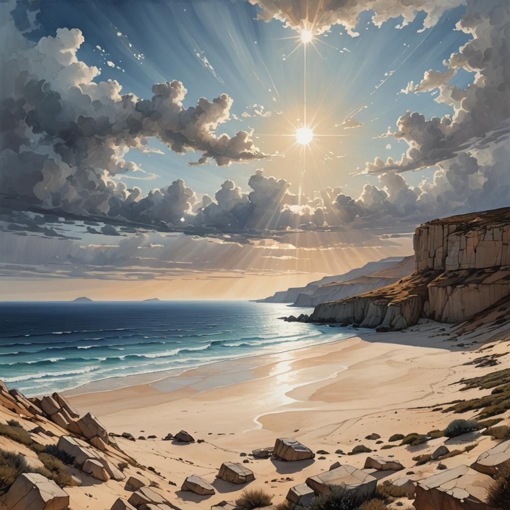 sandy beach, cloudy sky  by @Base the Bass