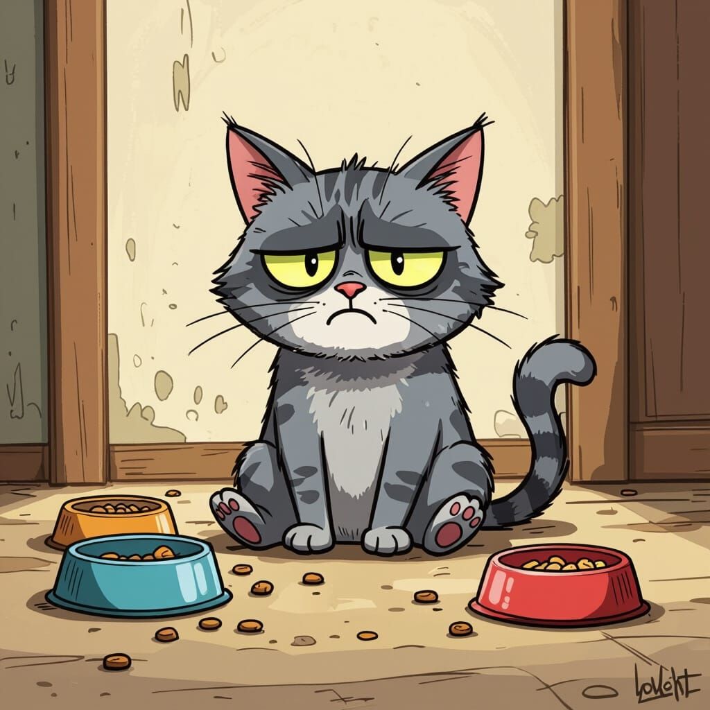 Cartoon Cat's Hunger Pangs: A Humorous Illustration
