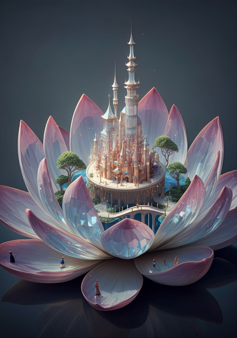 Crystal City in Lotus Flower, Art Nouveau Style