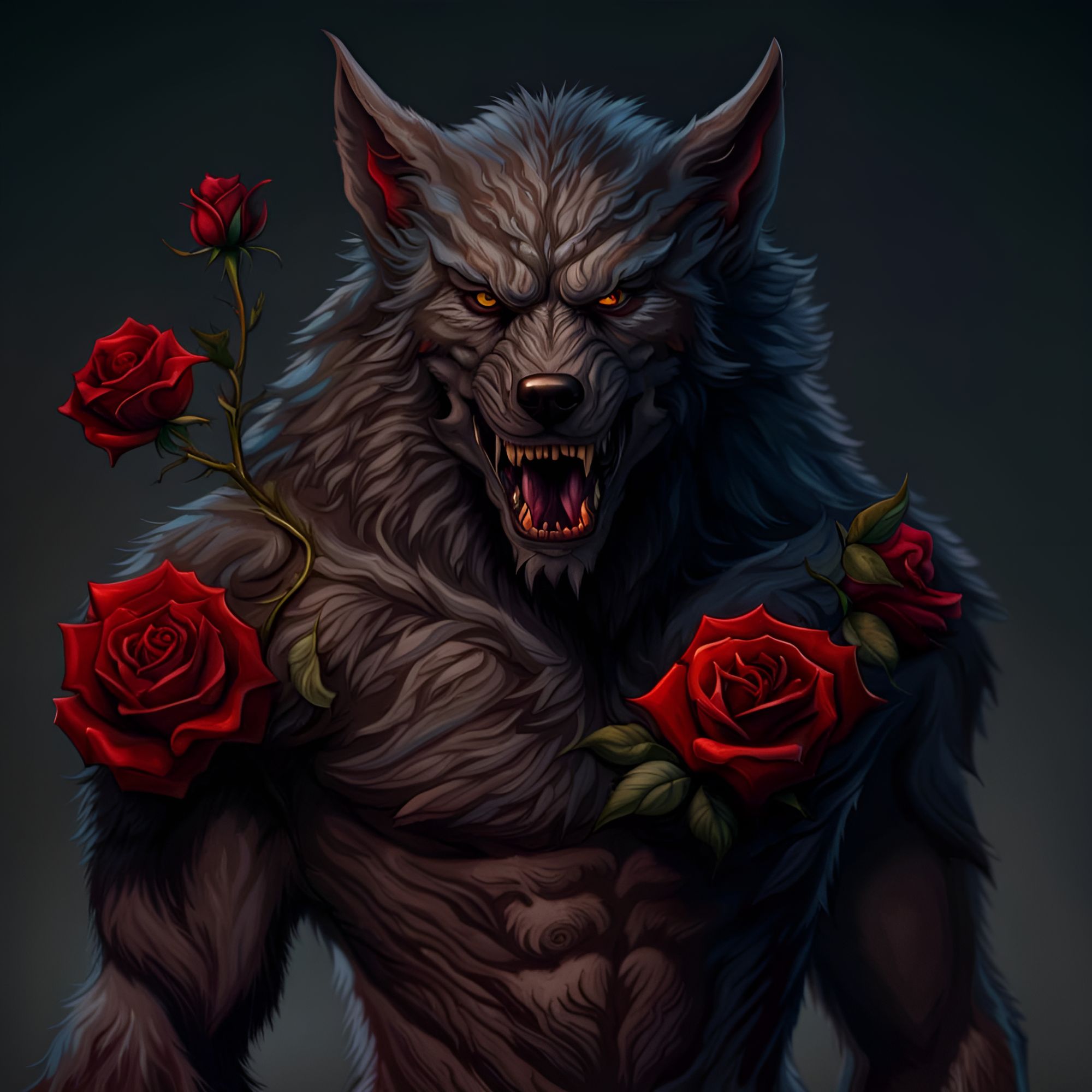 hyperdetailed werewolf with red rose r/nightcafe