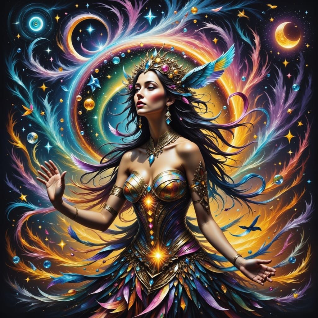 Woman of deeper light is a goddess perceived mortal however a tail of unseen existence follows her from a forever winding light <lora:Korfae...
