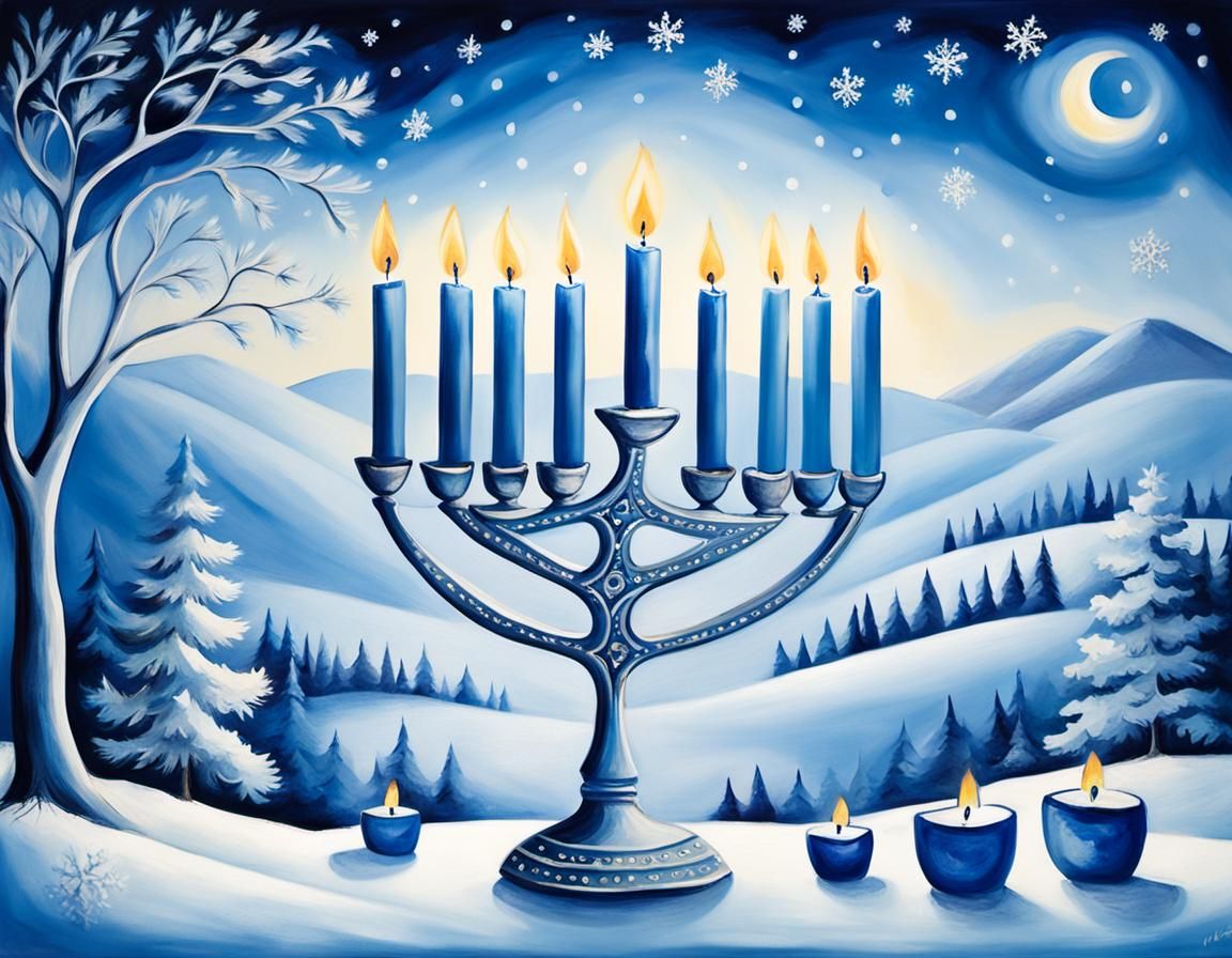 Elegant Winter Menorah by Frosted Window