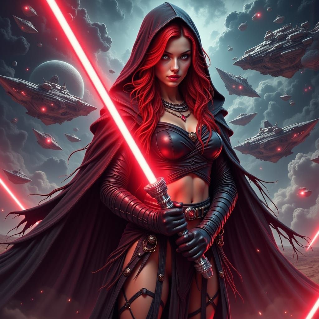 Lady Sith with Lightsaber in Sci-Fi Setting