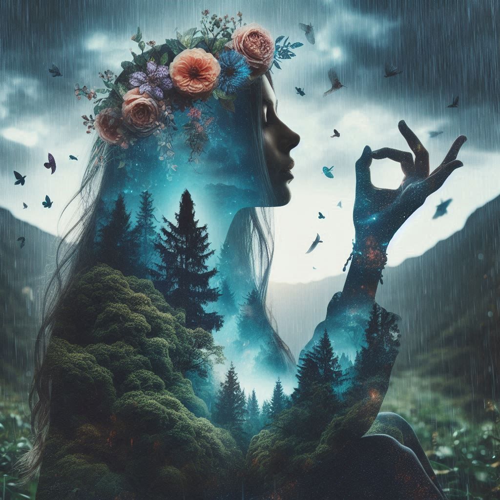 double exposure beautiful fantasy DALL-E 3 portrait landscap...
