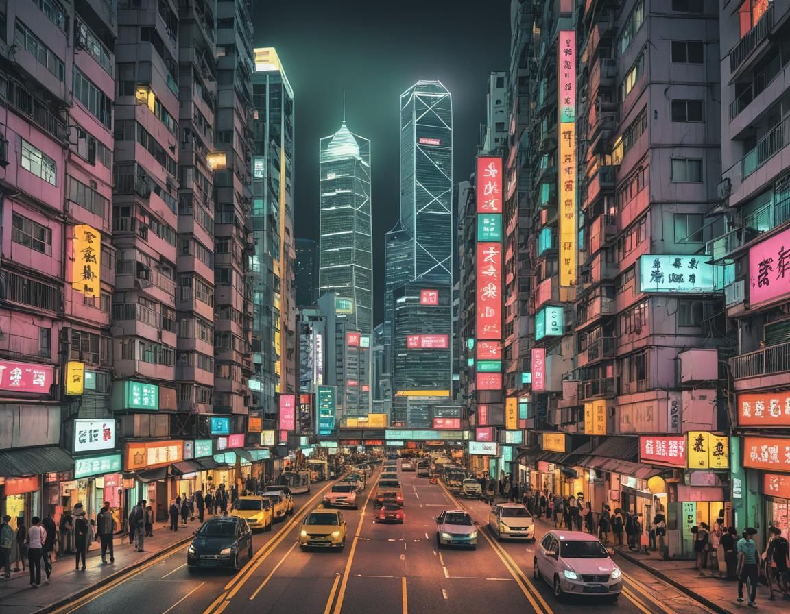 Fluorescent Colors of hong kong victoria harbour street