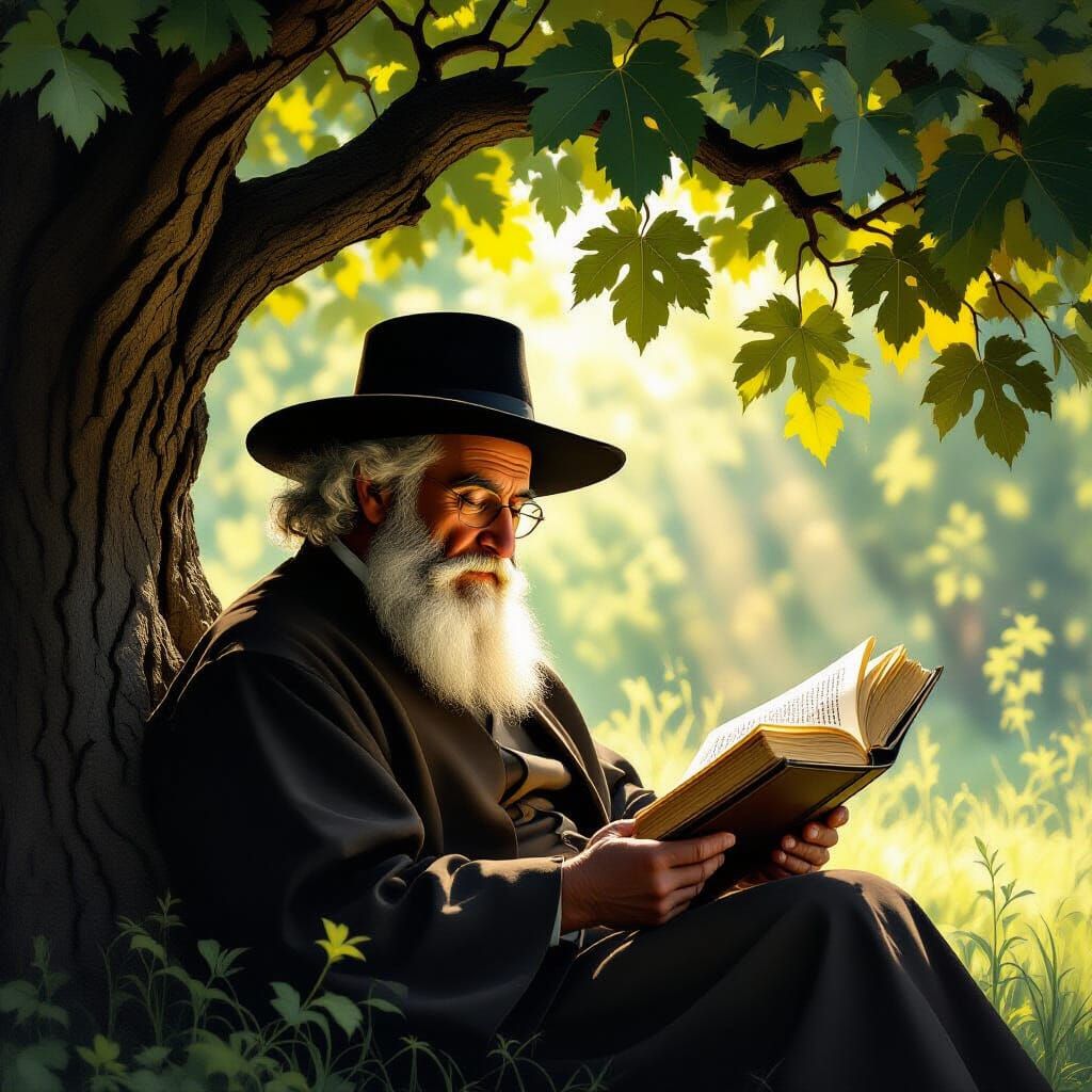 Wise Jewish Man Studying Torah Under Fig Tree