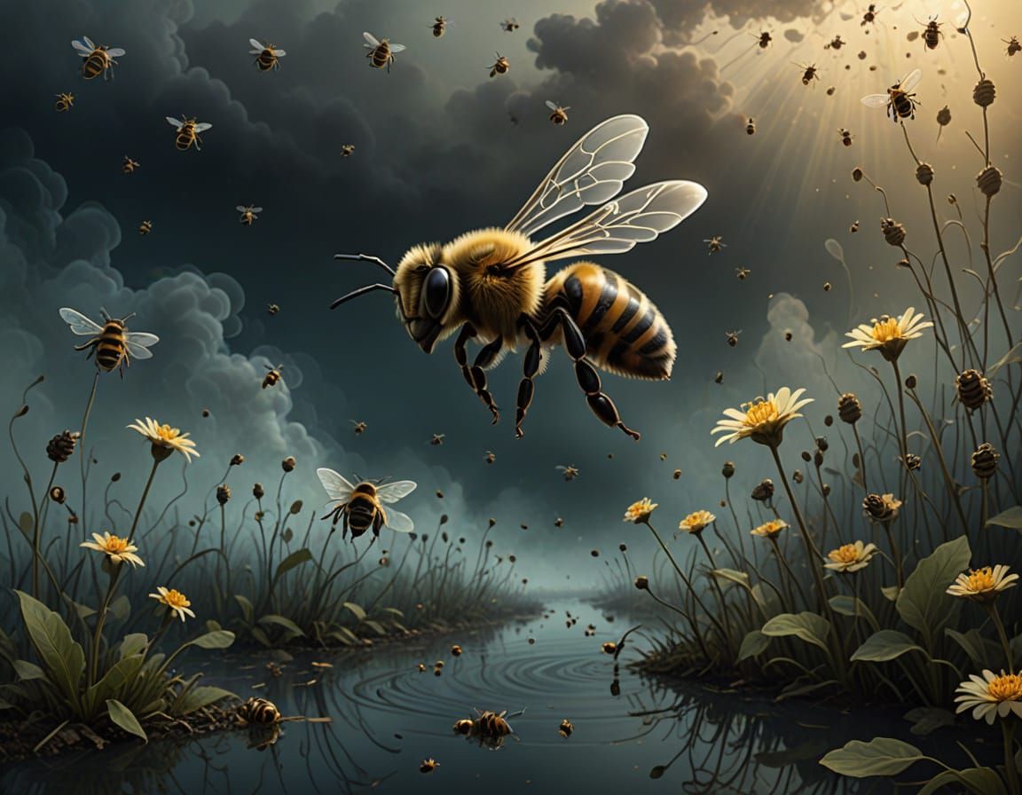 A Swarm of Bees Above the Pond  by @Strigoi77
