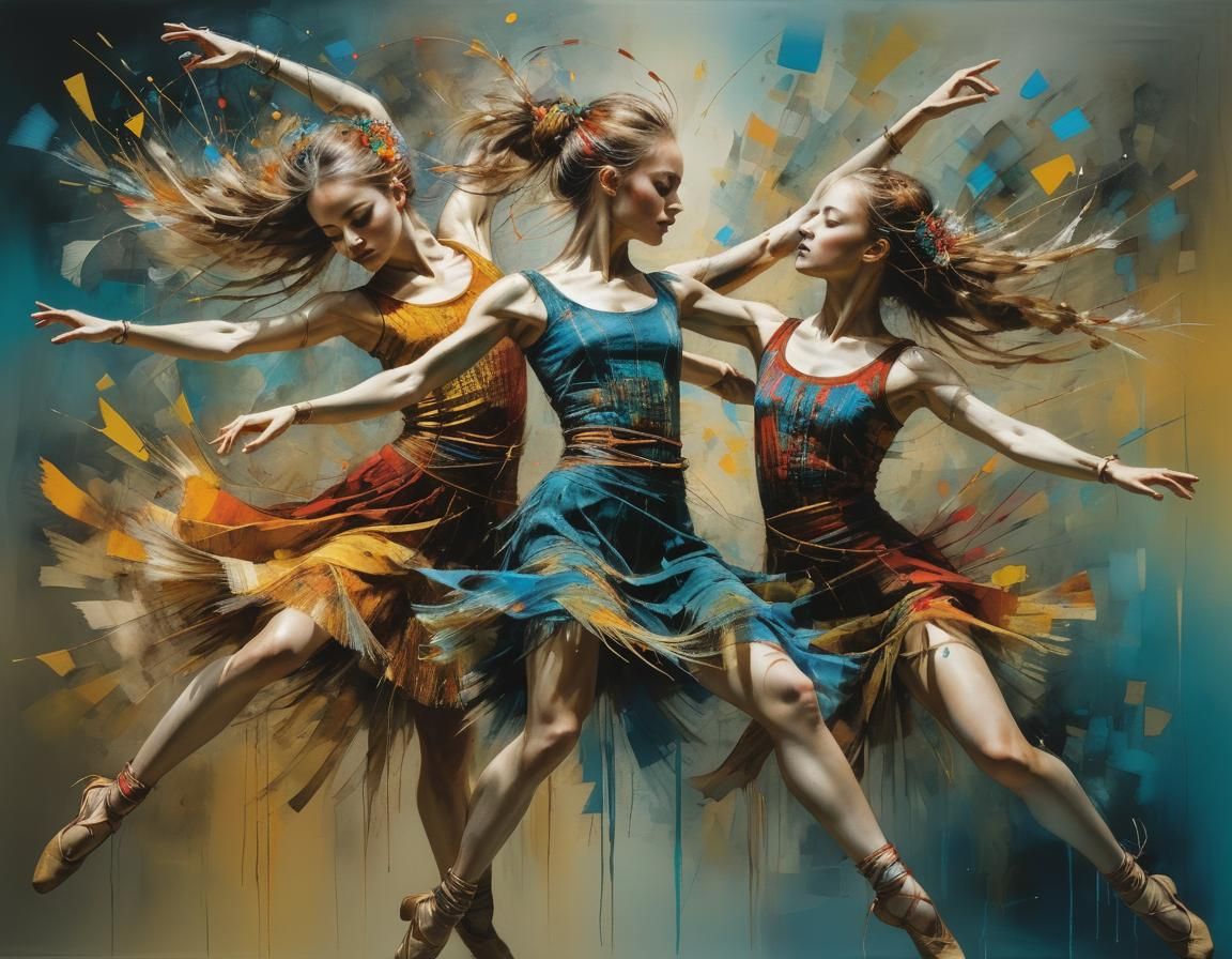 the dancers in full motion, by Carne Griffiths and Paul Klee, meticulous, intricate, entangled, intricately ...  by @Tina auf der Blumenwiese