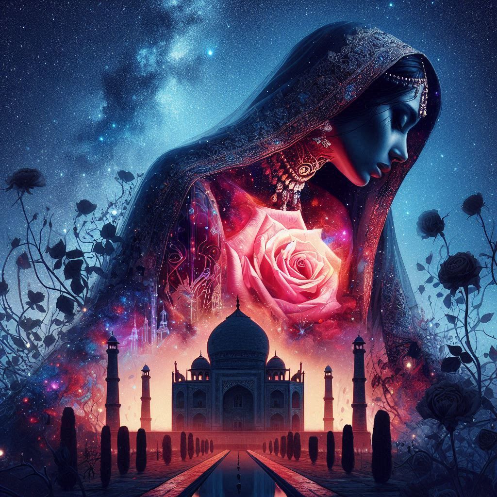 Rose Taj Mahal Indian princess Double exposure
