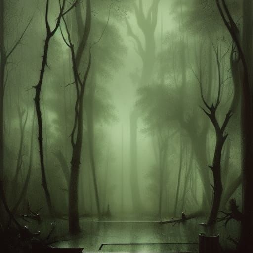 haunted spooky forest, dark fantasy, horror scenery, ghostly atmosphere