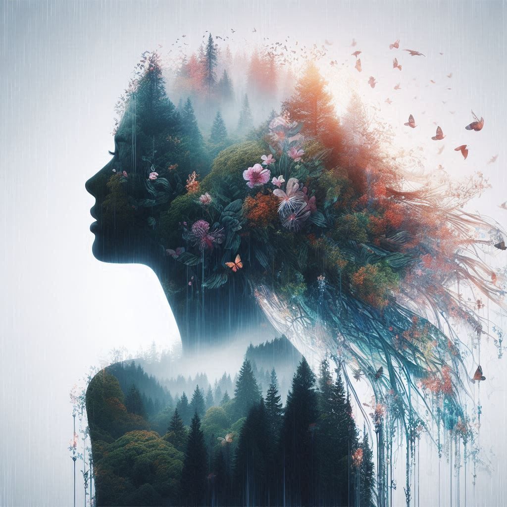 double exposure beautiful fantasy portrait landscape..