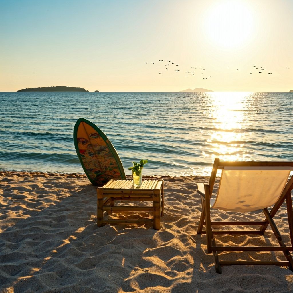 Golden Hour Beach Scene in Impressionist Style