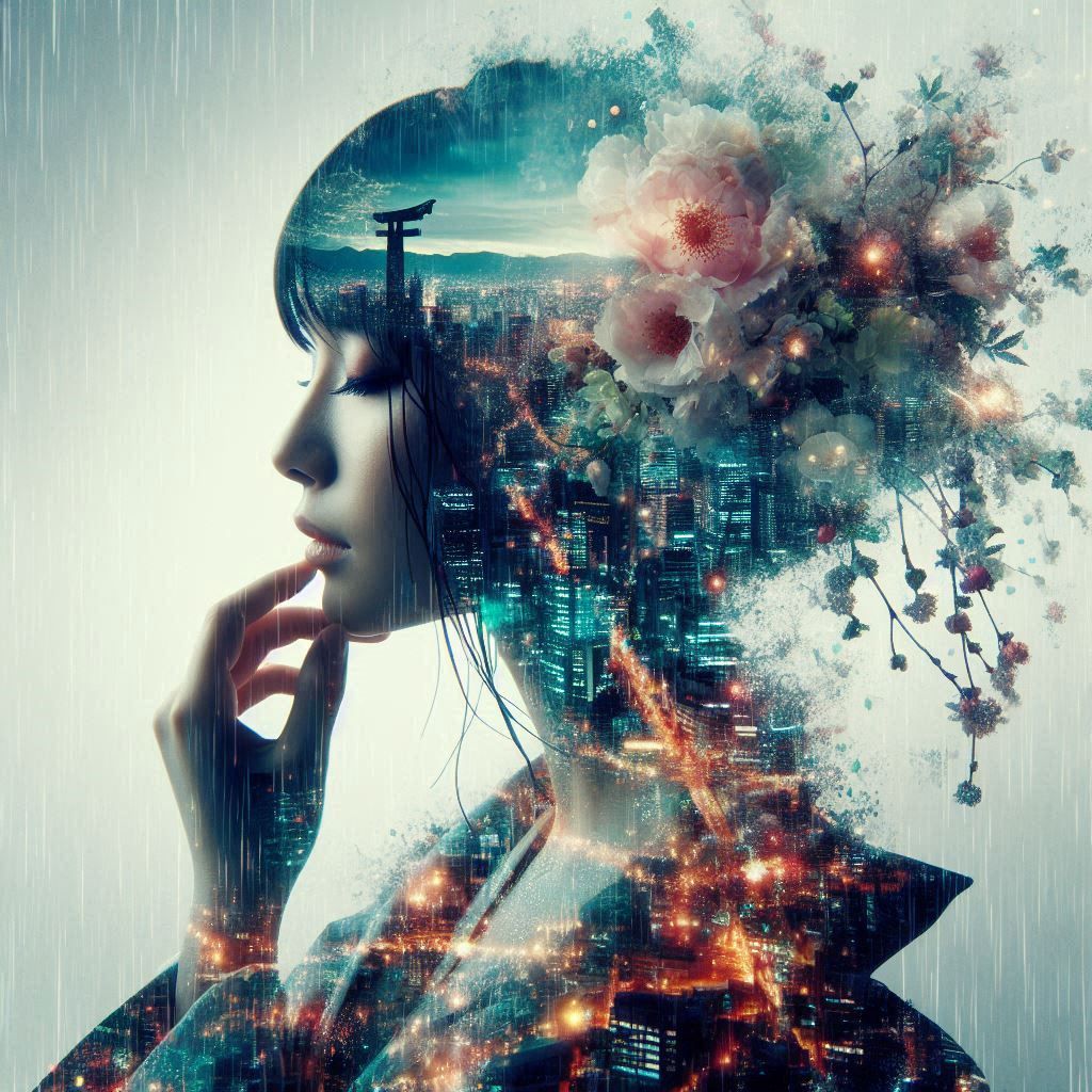 double exposure beautiful fantasy portrait landscape..