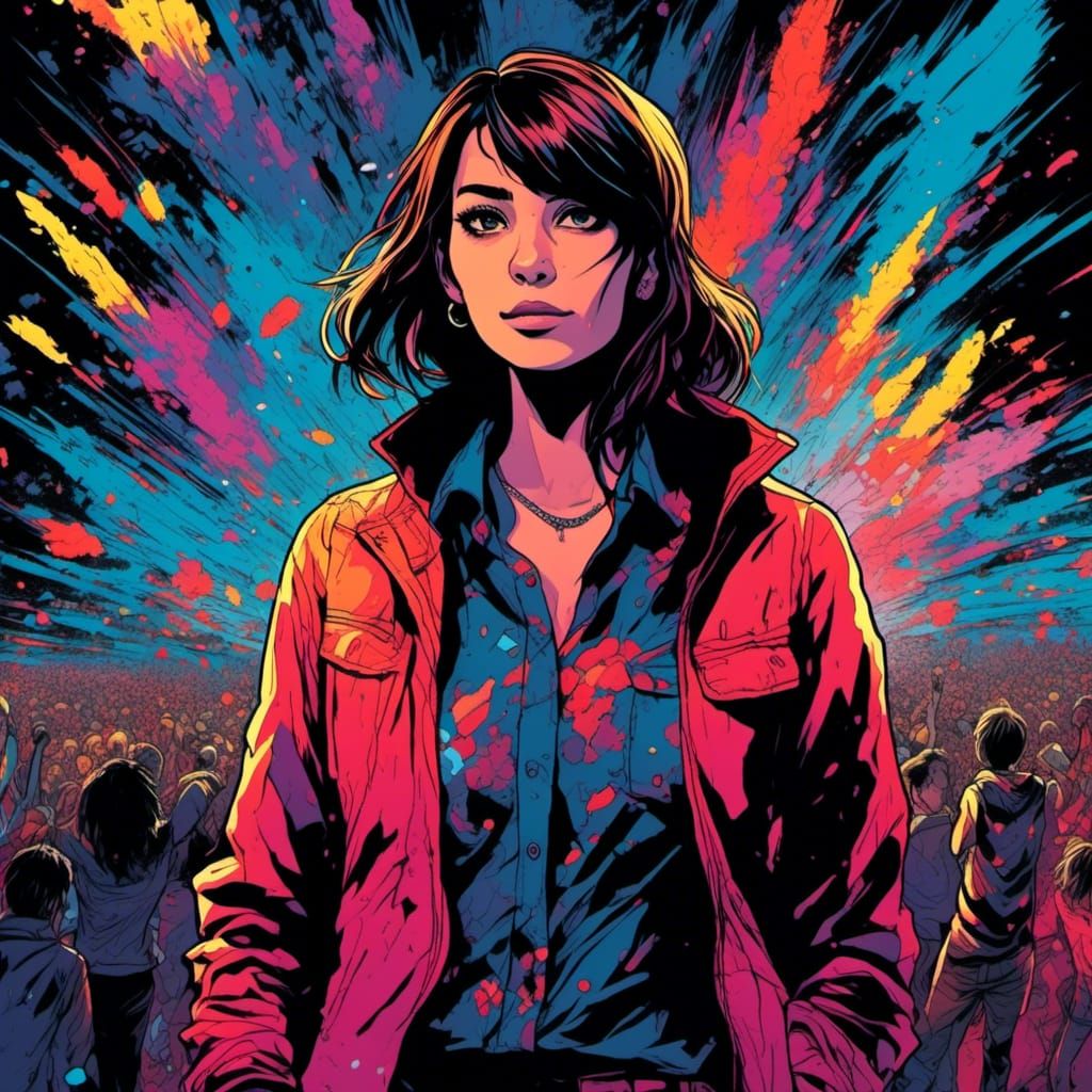 Vibrant Vector Art Portrait at Fireworks Party