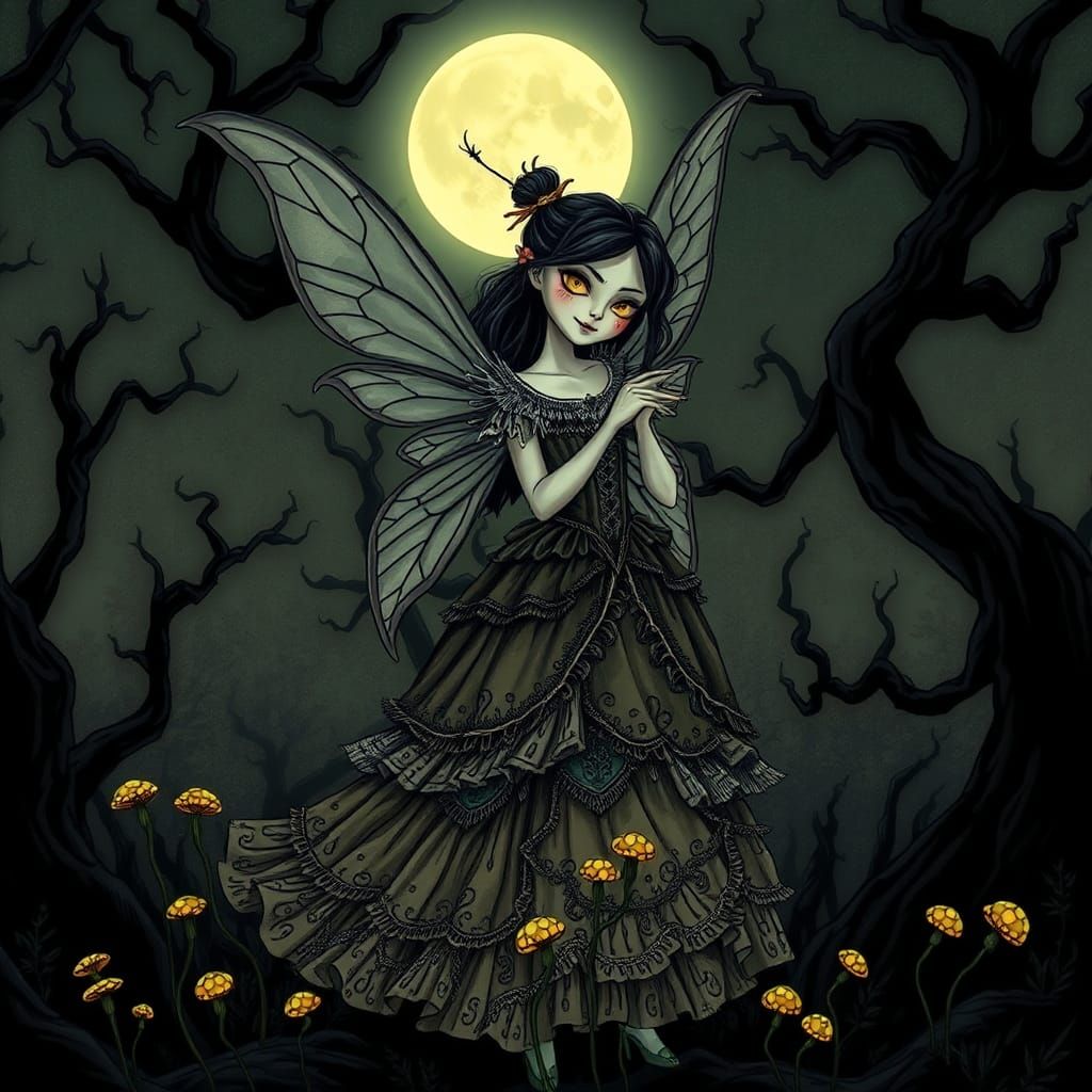 fairy in the style of Tim Burton