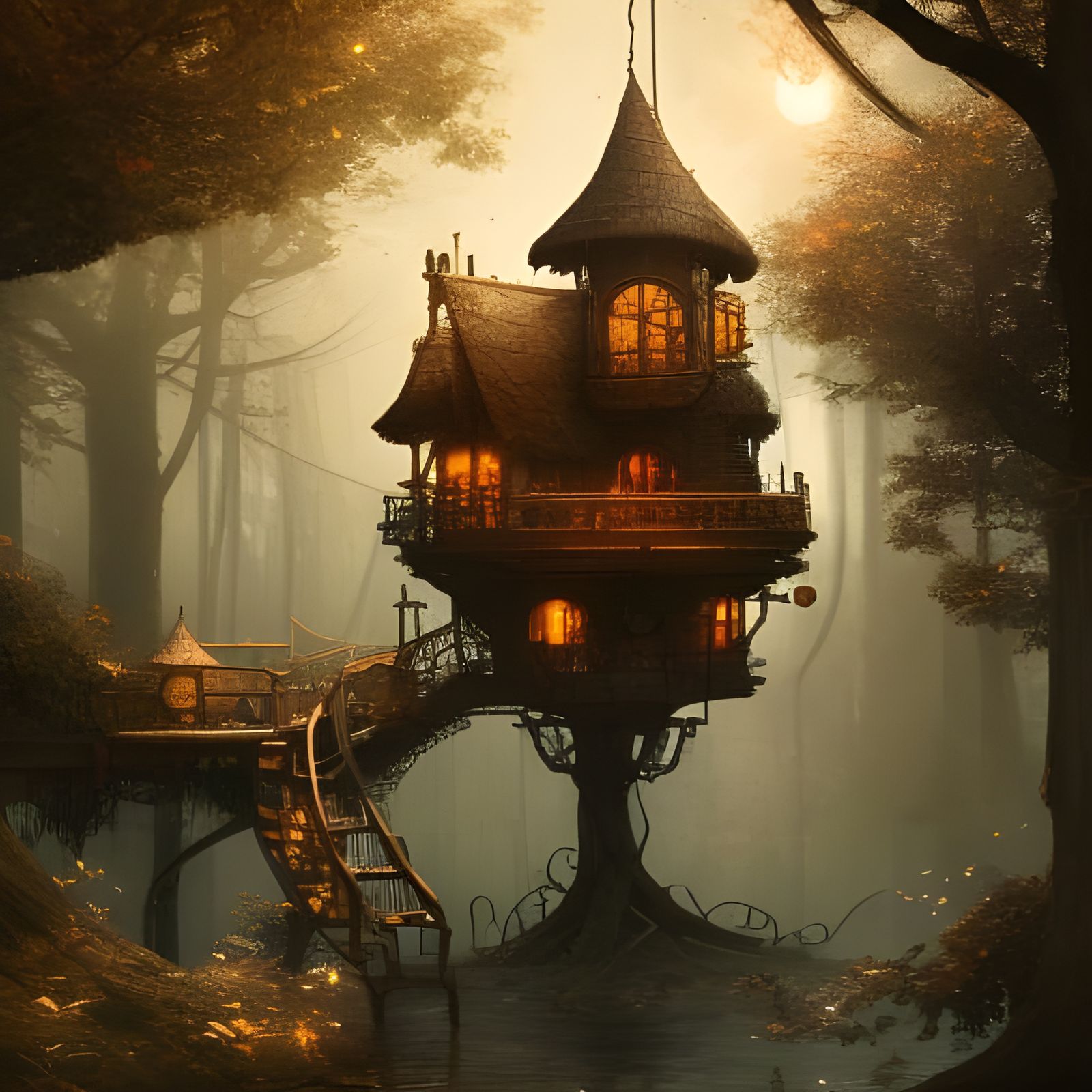 haunted steampunk tree house... - AI Generated Artwork - NightCafe Creator