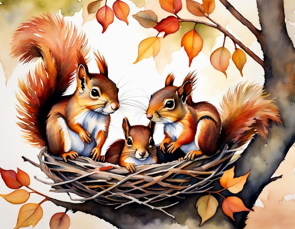 squirrels in a nest AI Generated Artwork NightCafe Creator