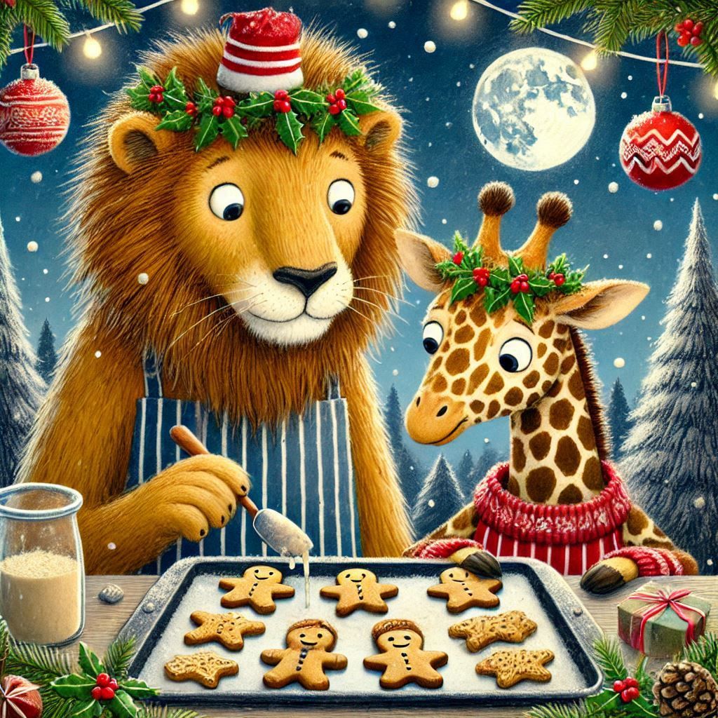 the lion and the giraffe bake Christmas cookies together