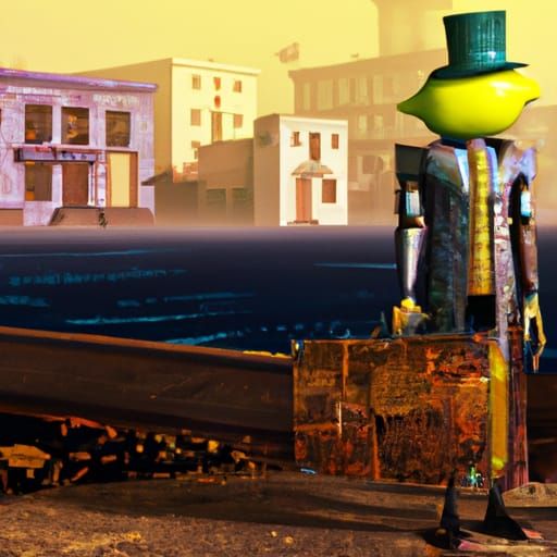 A lemon with a briefcase, a suit, and a tophat