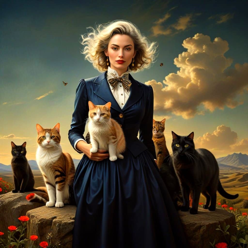 Vibrant Lady in Whimsical Landscape