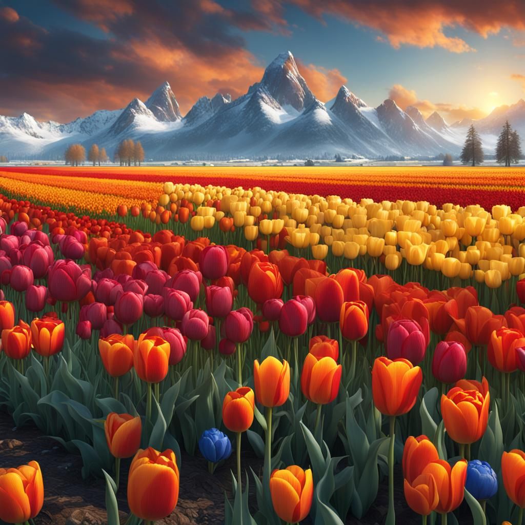 A beautiful field of tulips like in Holland and they are lin...