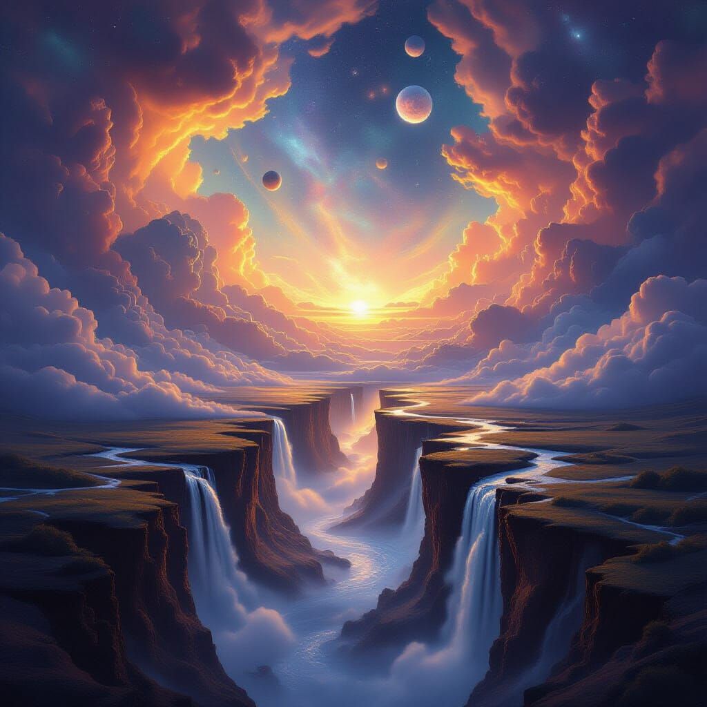 Cosmic Rift with Sky Rivers and Glowing Clouds