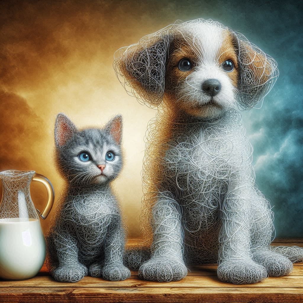 Wire dog and wire kitten