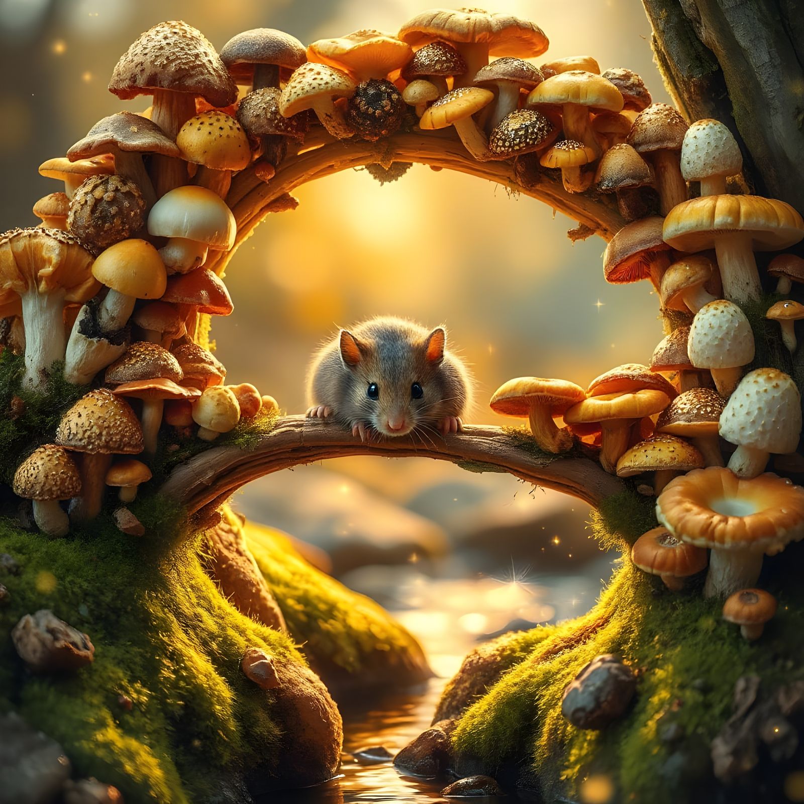 A mouse shows off his garden of bread mushrooms  by @Tiny Pearl Cat