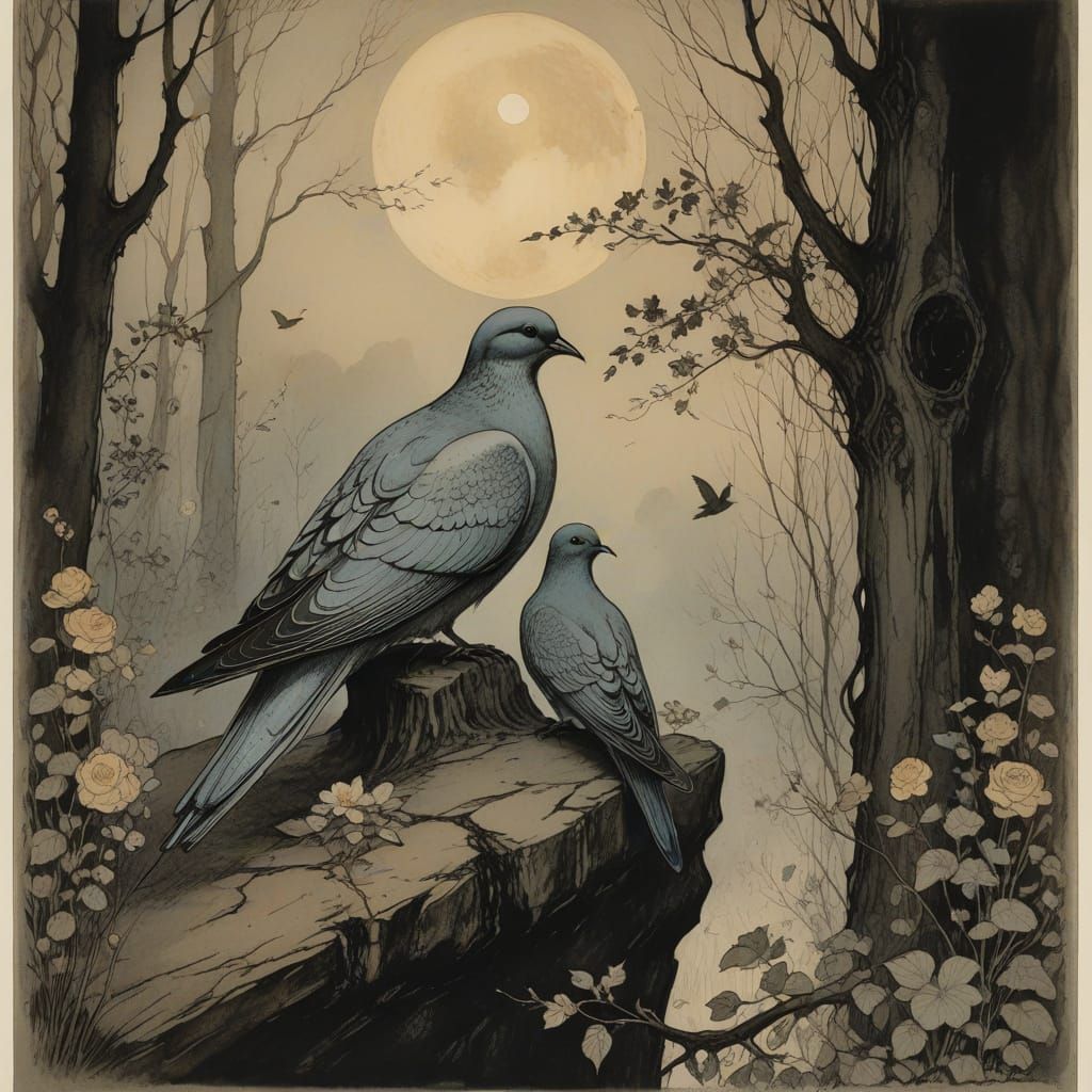 Victorian-era inspired illustration of doves  by @odd-duck