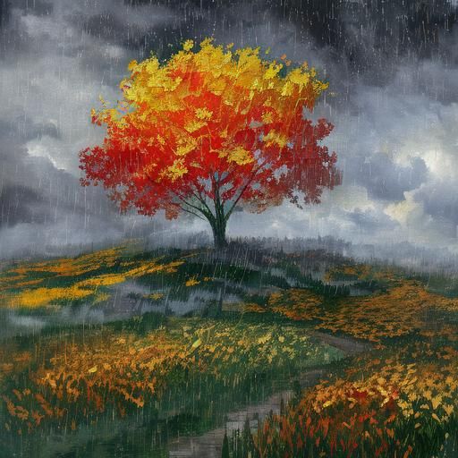Autumn Paper Mosaic in Neo-Impressionistic Style