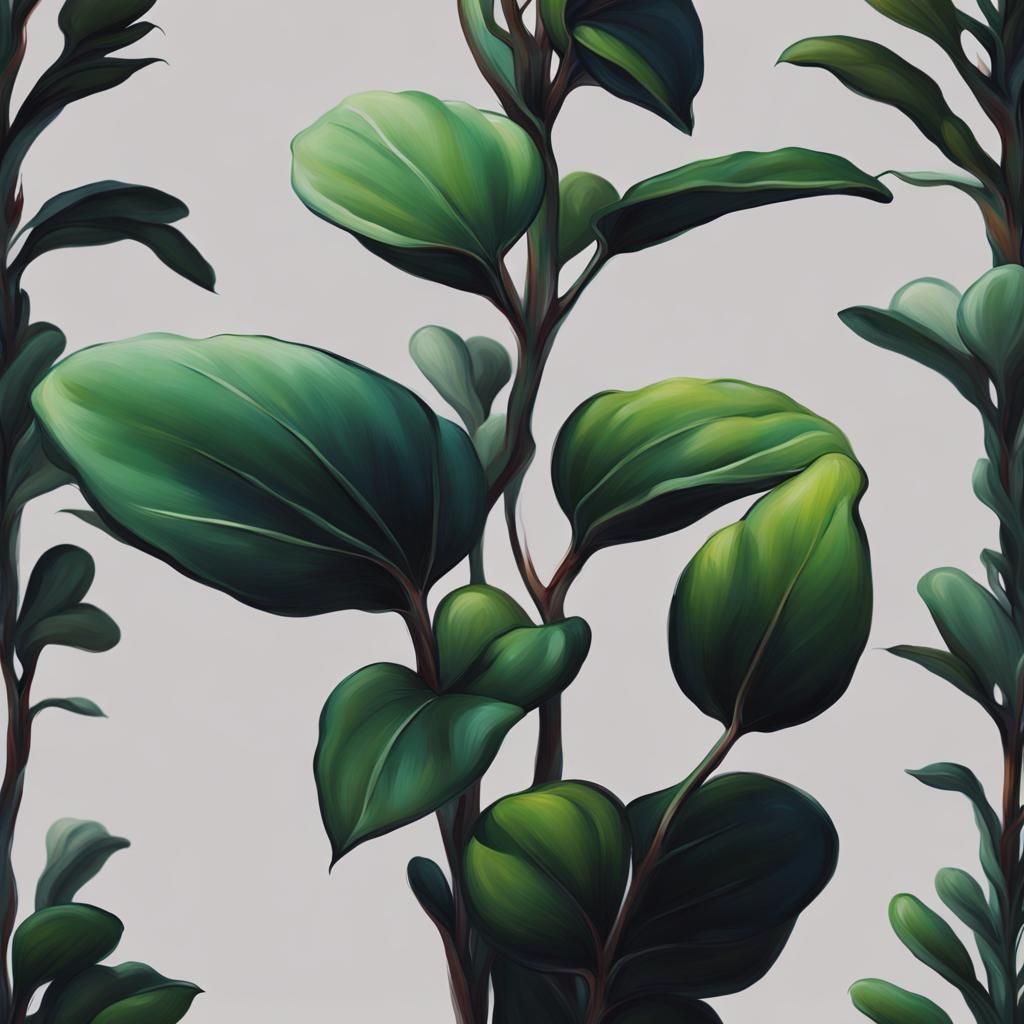 Simple minimalistic oil painting of a plant