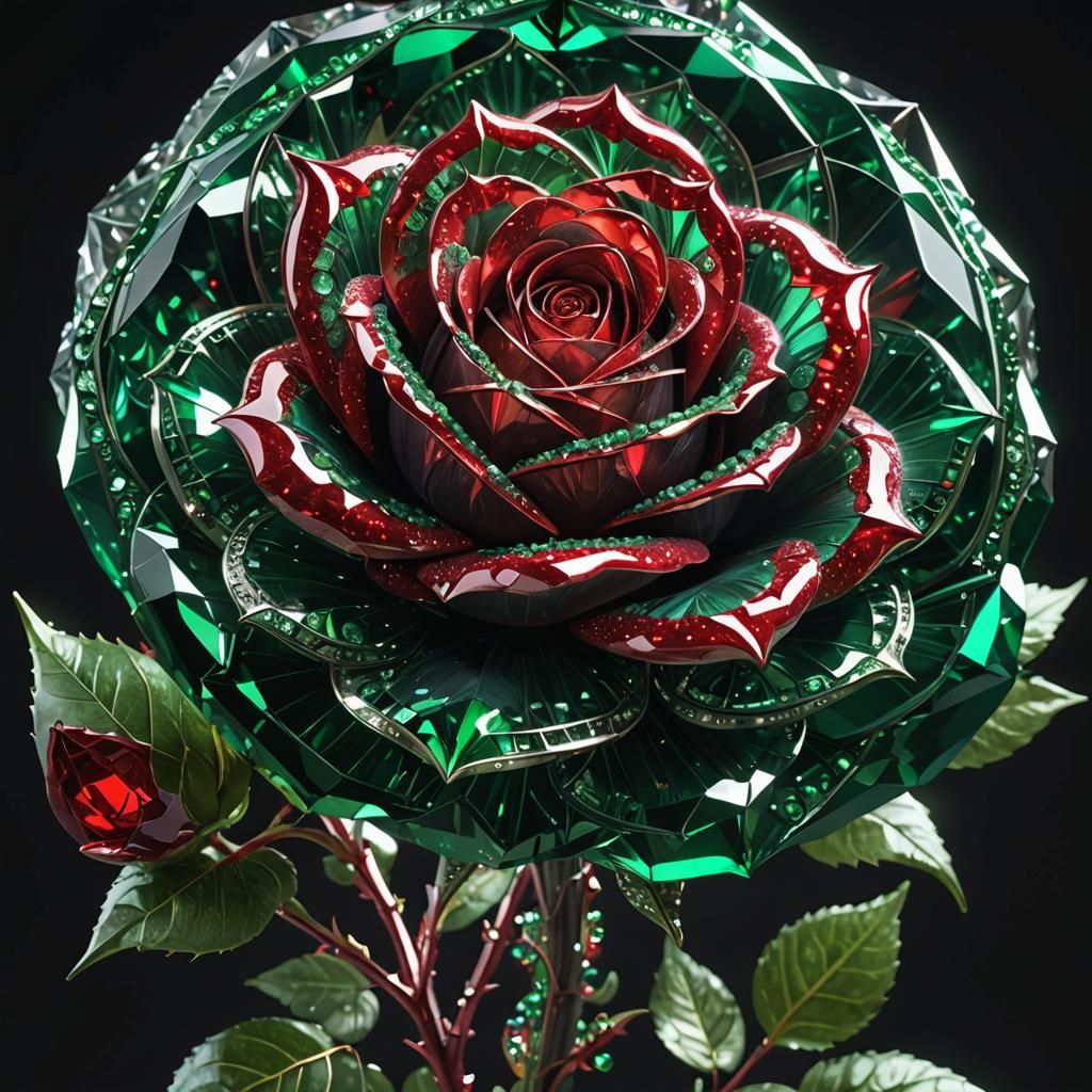 "Emerald and ruby rose of epic proportions, a masterpiece re...
