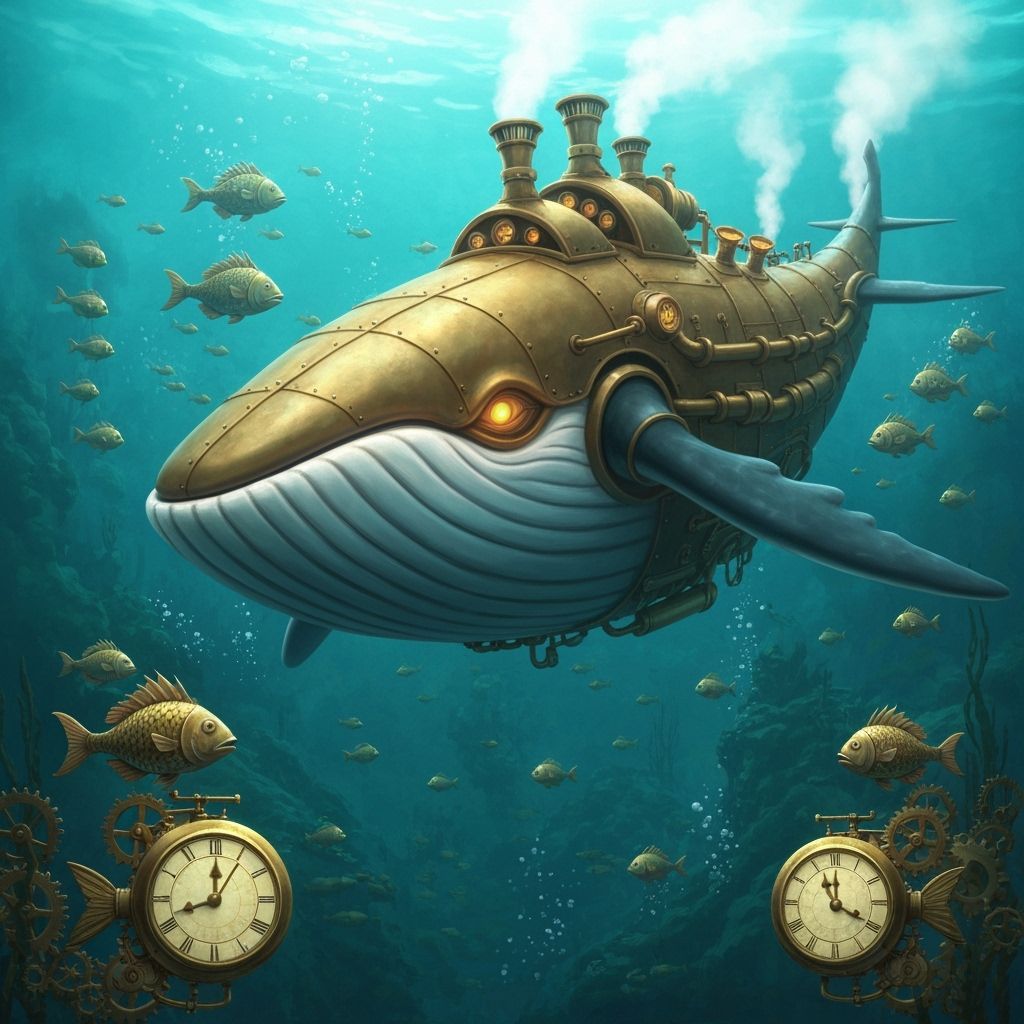 Steampunk Whale Submarine in a Clockwork Ocean