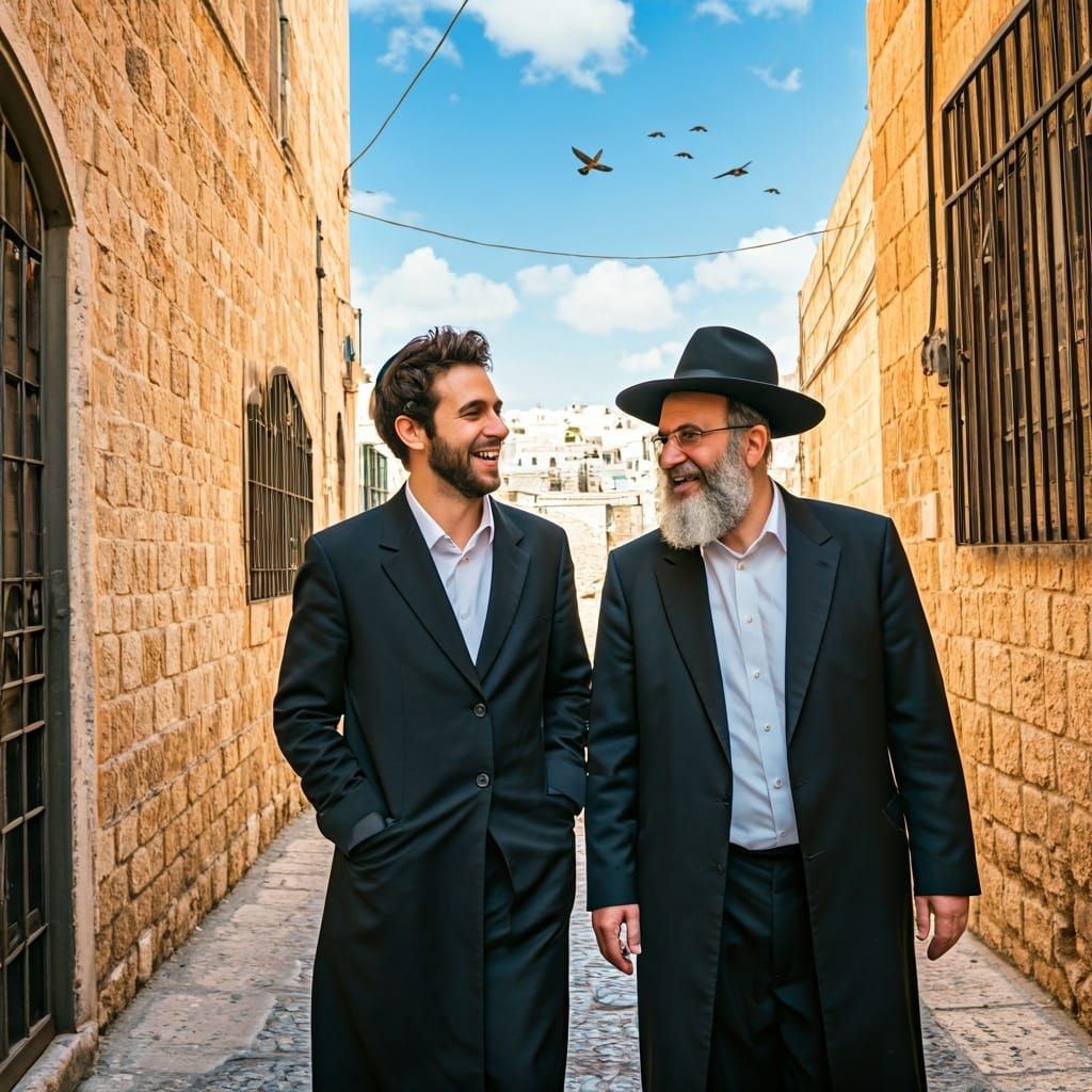 Two Jewish Men Strolling Jerusalem Alleys