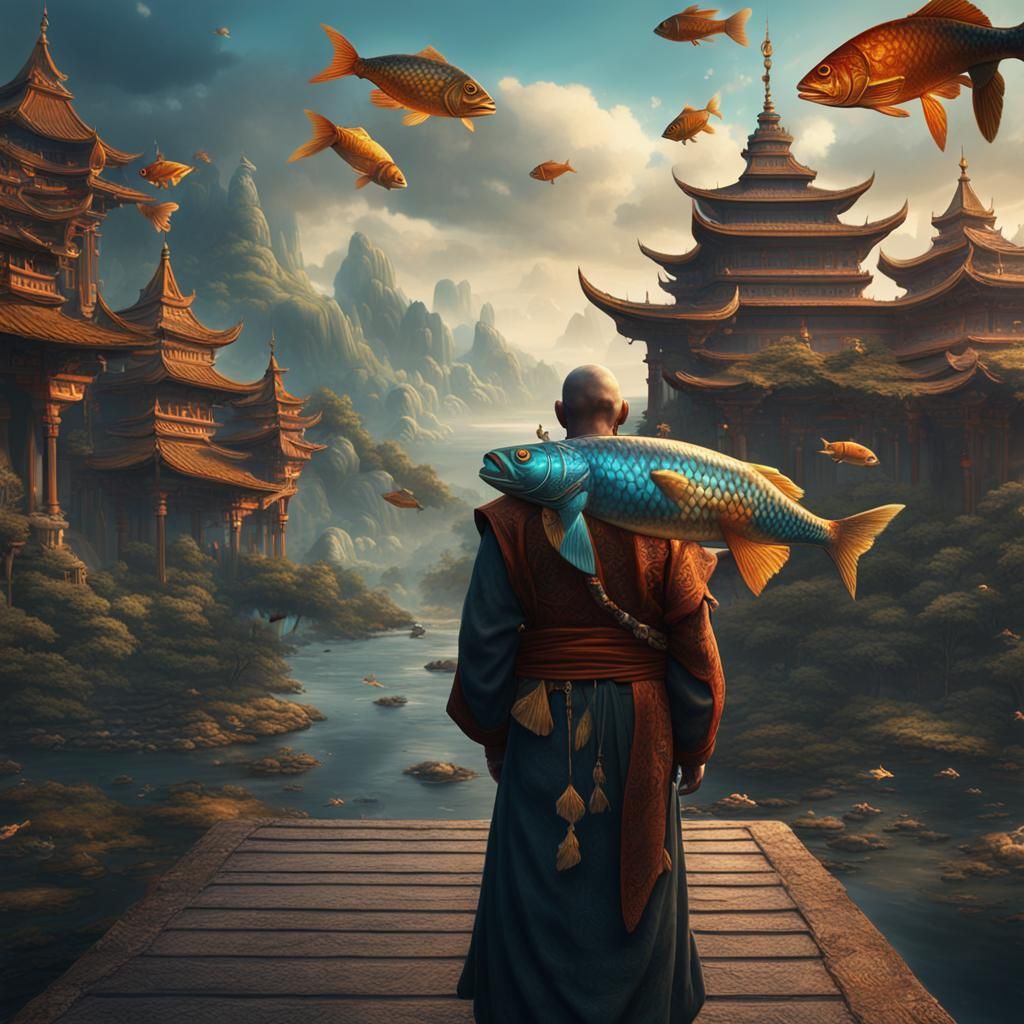 monk human with fish head