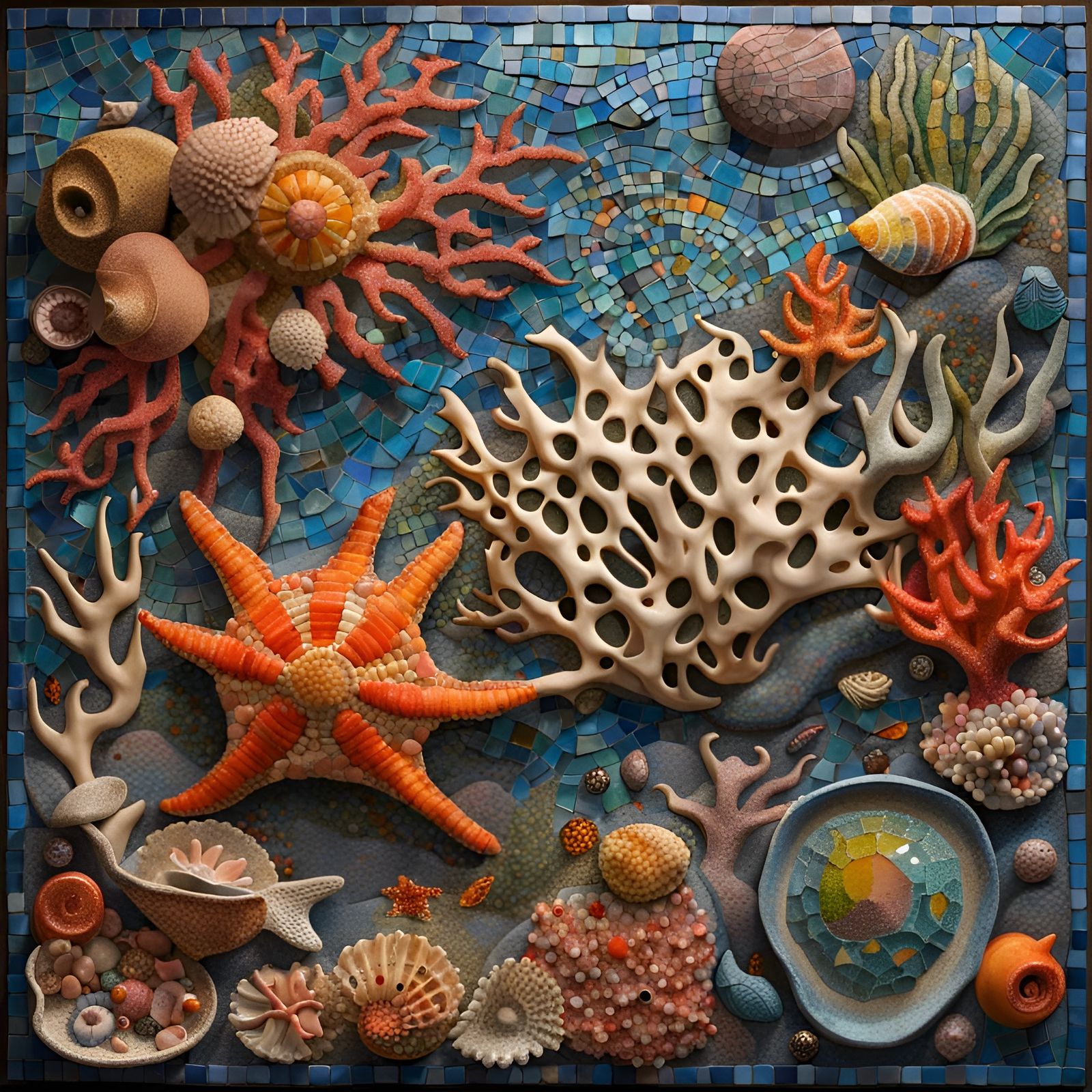 Underwater Mosaic (3D mixed media wall décor) - AI Generated
