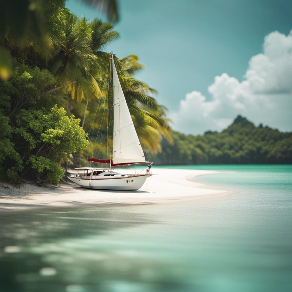 sailboat near a tropical island