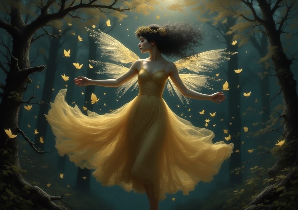 With every twirl, the Fae take flight
Colors burst in air, painting the night
Her gentle song, a lullaby so sweet
Calls the dew to dance, a...