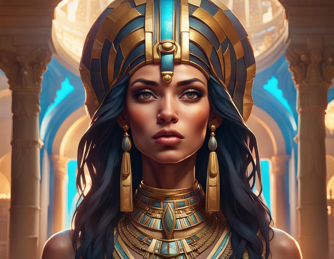 Egyptian princess in a extravagant palace head and shoulders portrait ...