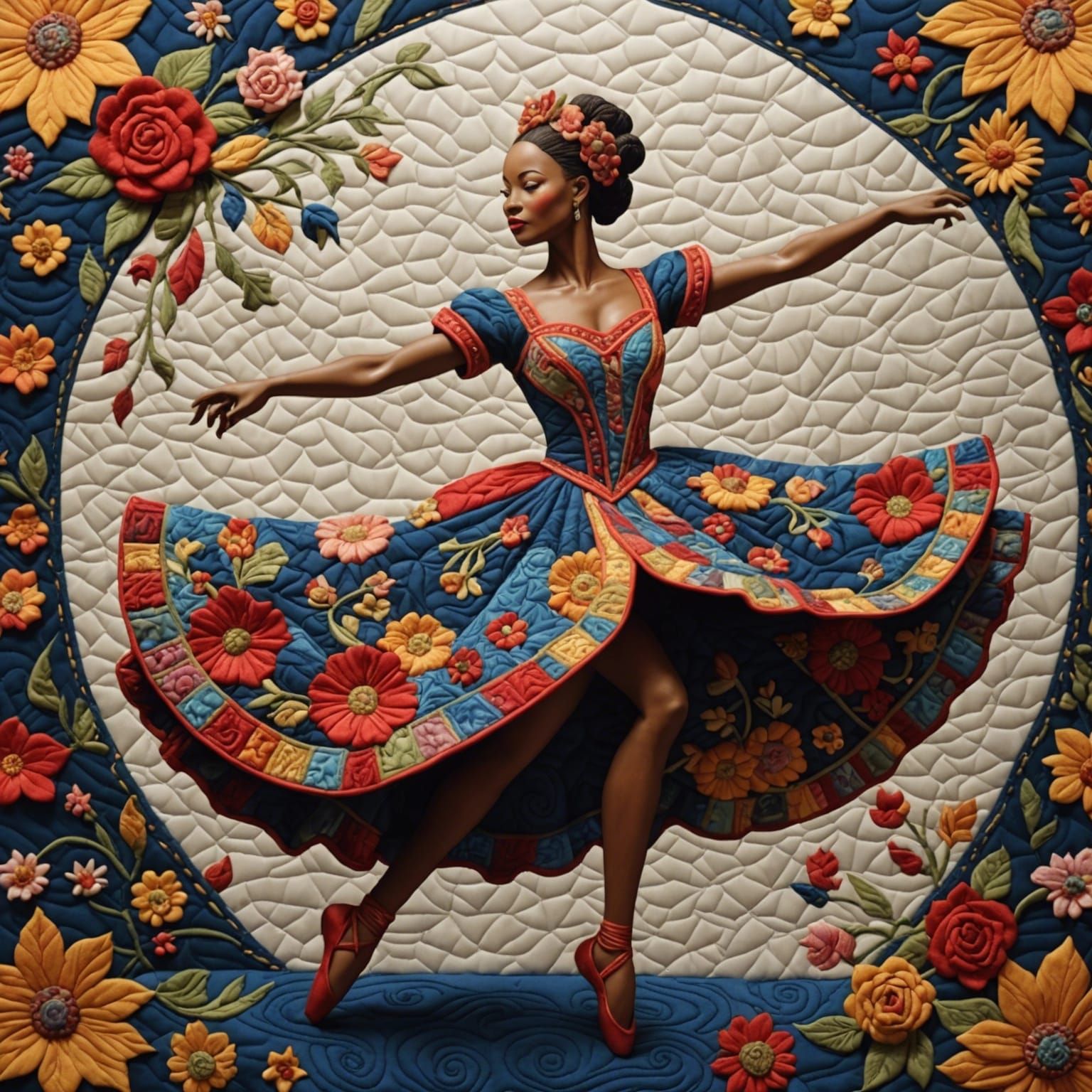 3d quilted dancer, insanely detailed made from quilted patch...