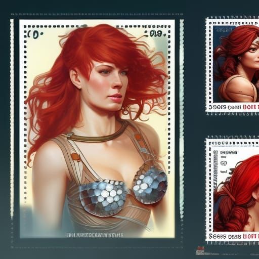 postage stamps, beautiful red sonja